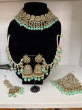 Mint Green Kundan Bridal Choker Set with Jhumkas & Maang Tikka