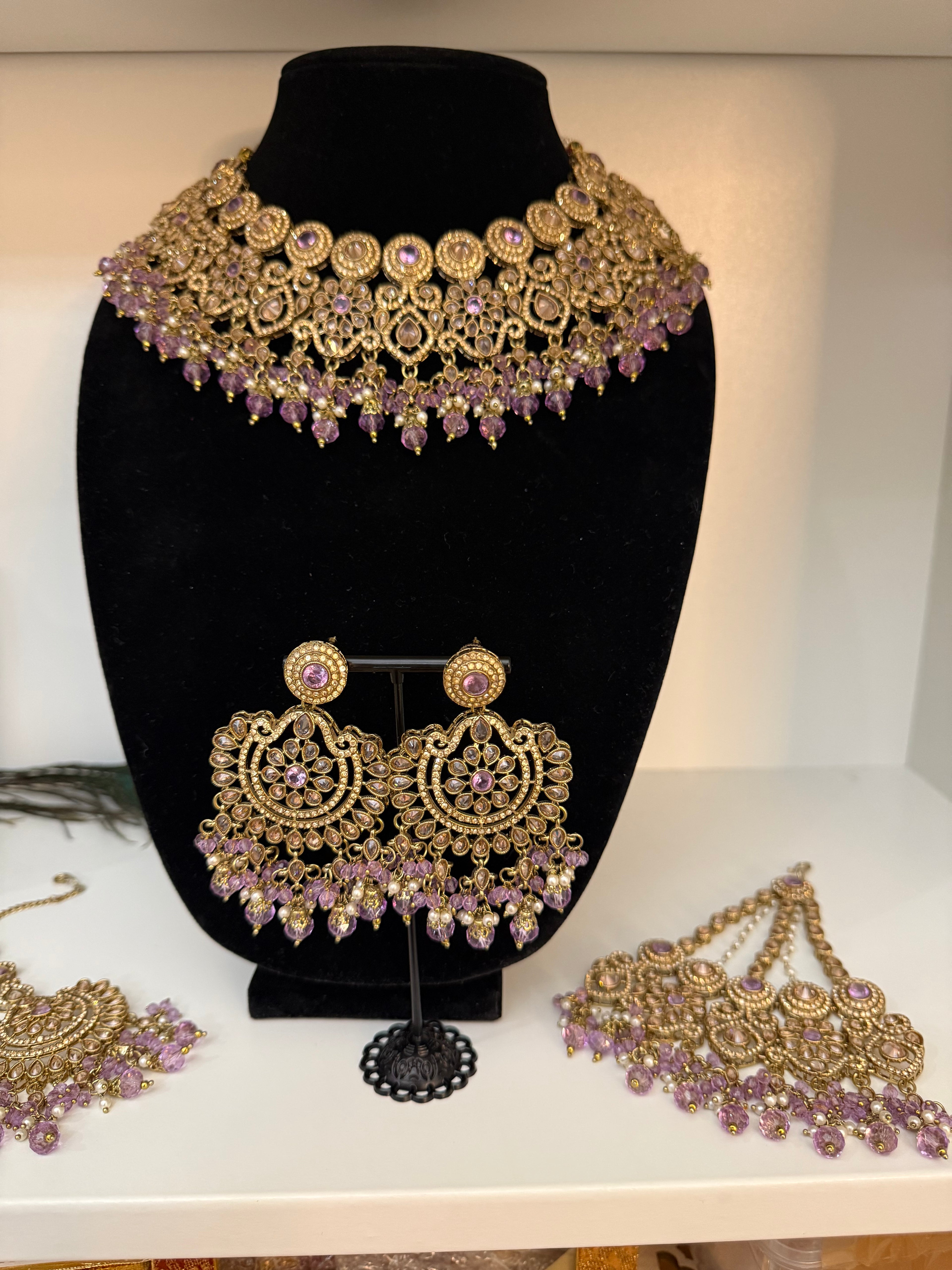 Royal Amethyst Kundan Choker Set with Earrings & Maang Tikka