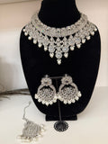 White Kundan Polki Pearl Choker Set with Chandbali Earrings & Maang Tikka