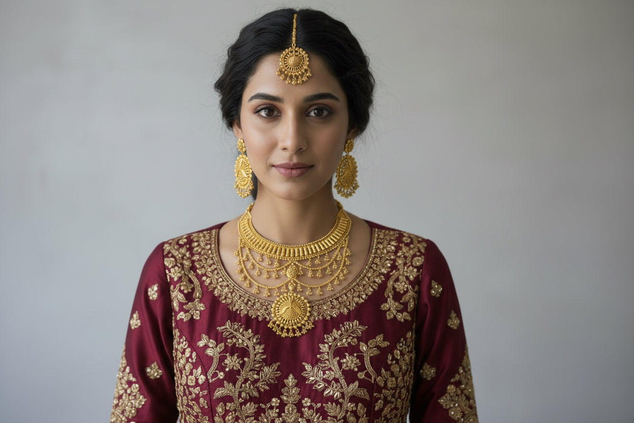 Antique Gold South Indian Temple Choker Necklace Set