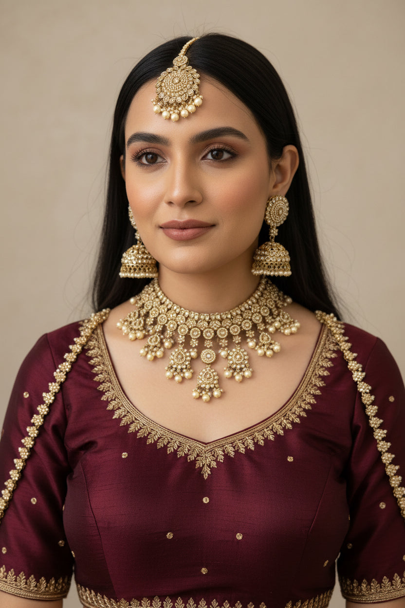 Kundan Choker necklace with pearl drops